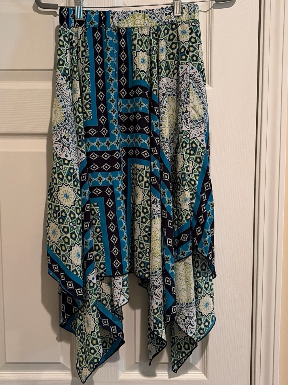 by & by Blue Green Black Geometric Asymmetrical Skirt